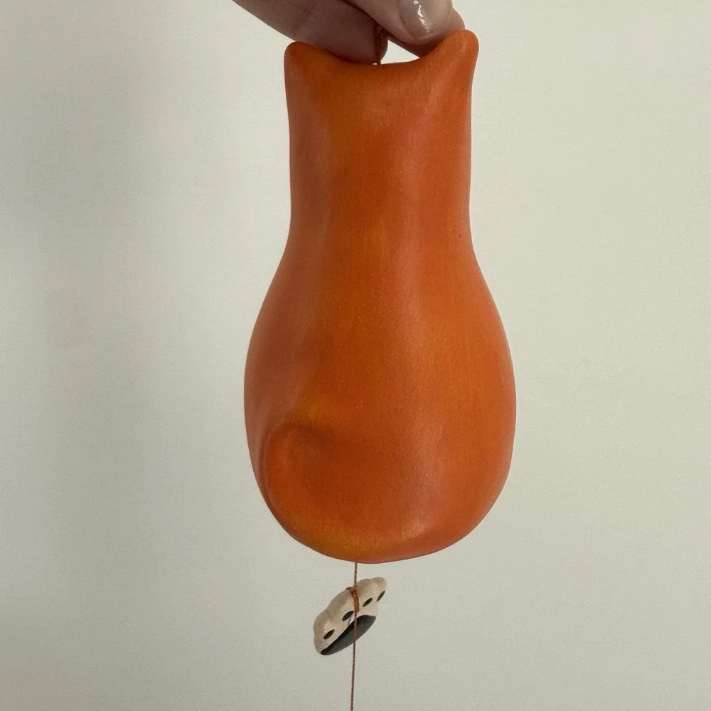 Clay Hand painted Orange Cat Figure & Paws Wind Chime Hanging Decor 2 FT‎